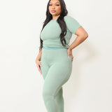 Pre-order: Ribbed Crewneck Tee+ Banded Flare Legging Set Spring- 04/20/26 Ship Date