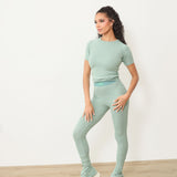 Pre-order: Ribbed Crewneck Tee+ Banded Flare Legging Set Spring- 04/20/26 Ship Date