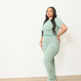 Pre-order: Ribbed Crewneck Tee+ Banded Flare Legging Set Spring- 04/20/26 Ship Date