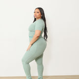Pre-order: Ribbed Crewneck Tee+ Banded Flare Legging Set Spring- 04/20/26 Ship Date