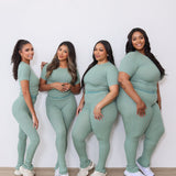 Pre-order: Ribbed Crewneck Tee+ Banded Flare Legging Set Spring- 04/20/26 Ship Date